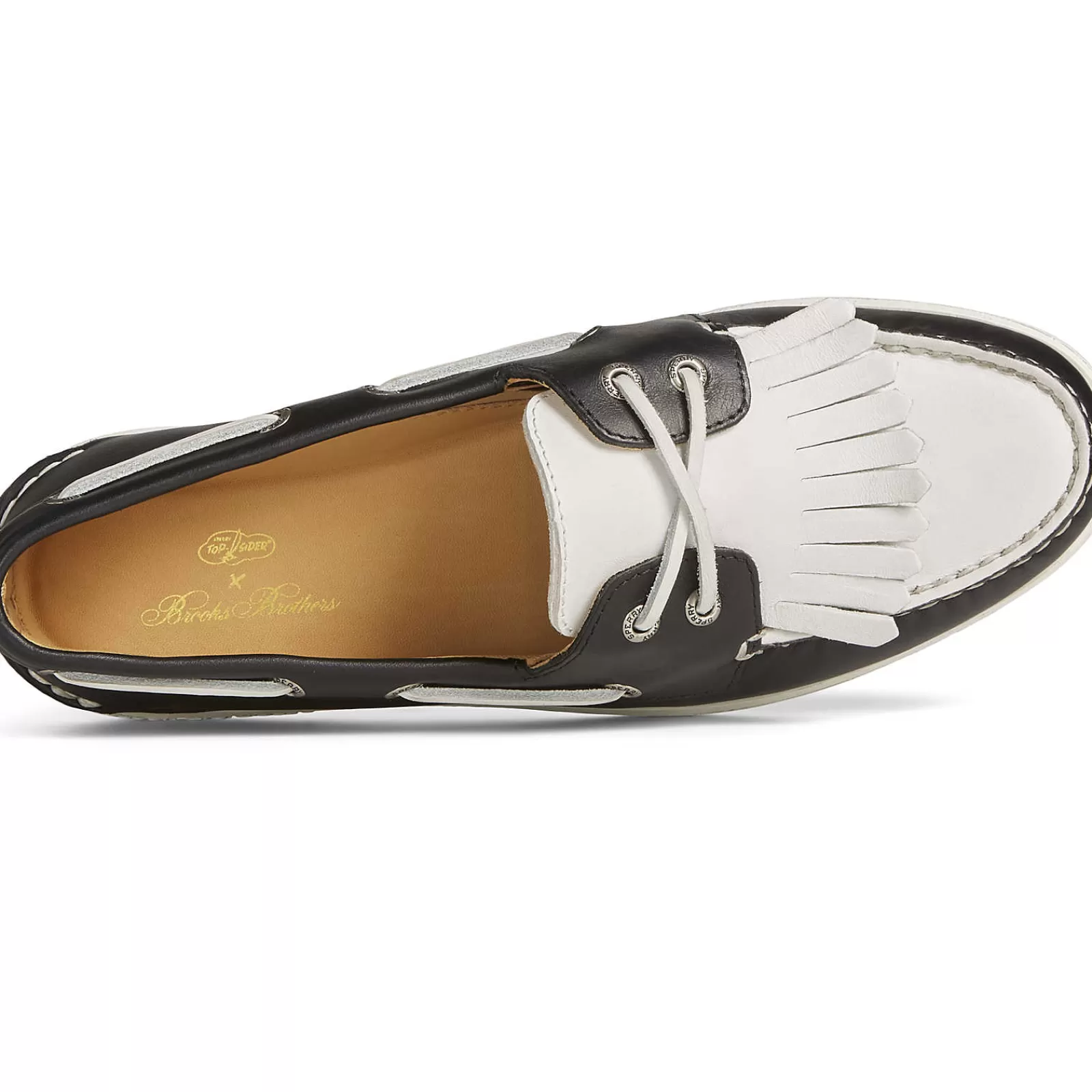 Sperry Men's x Brooks Brothers Authentic Original™ Kiltie Boat Shoe Black/White Cheap